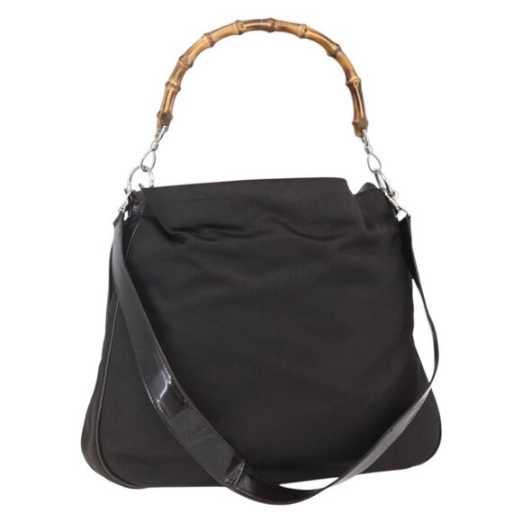 GUCCI Bamboo Hand Bag Nylon 2way Brown Silver 001 2123 1577 Auth 148948 - Picture 1 of 16